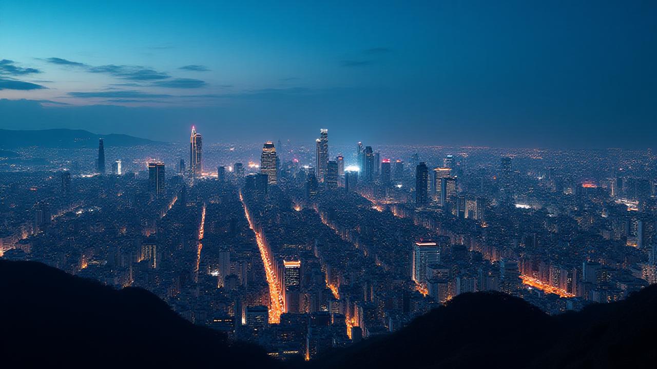 Visão aérea tecnológica de São Paulo ao entardecer